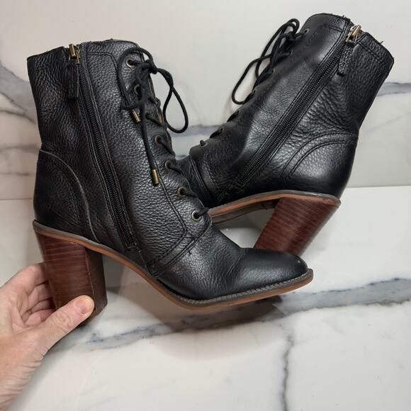 Franco Sarto Women's Black Leather Enzo Boots Sz 7.5 Witchcore Lace-Up Victorian - Picture 5 of 7